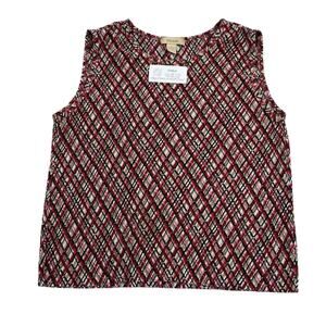 Plisse Shirt Womens L Red Diamon Geo Pattern Sleevless Polyester Casual Top